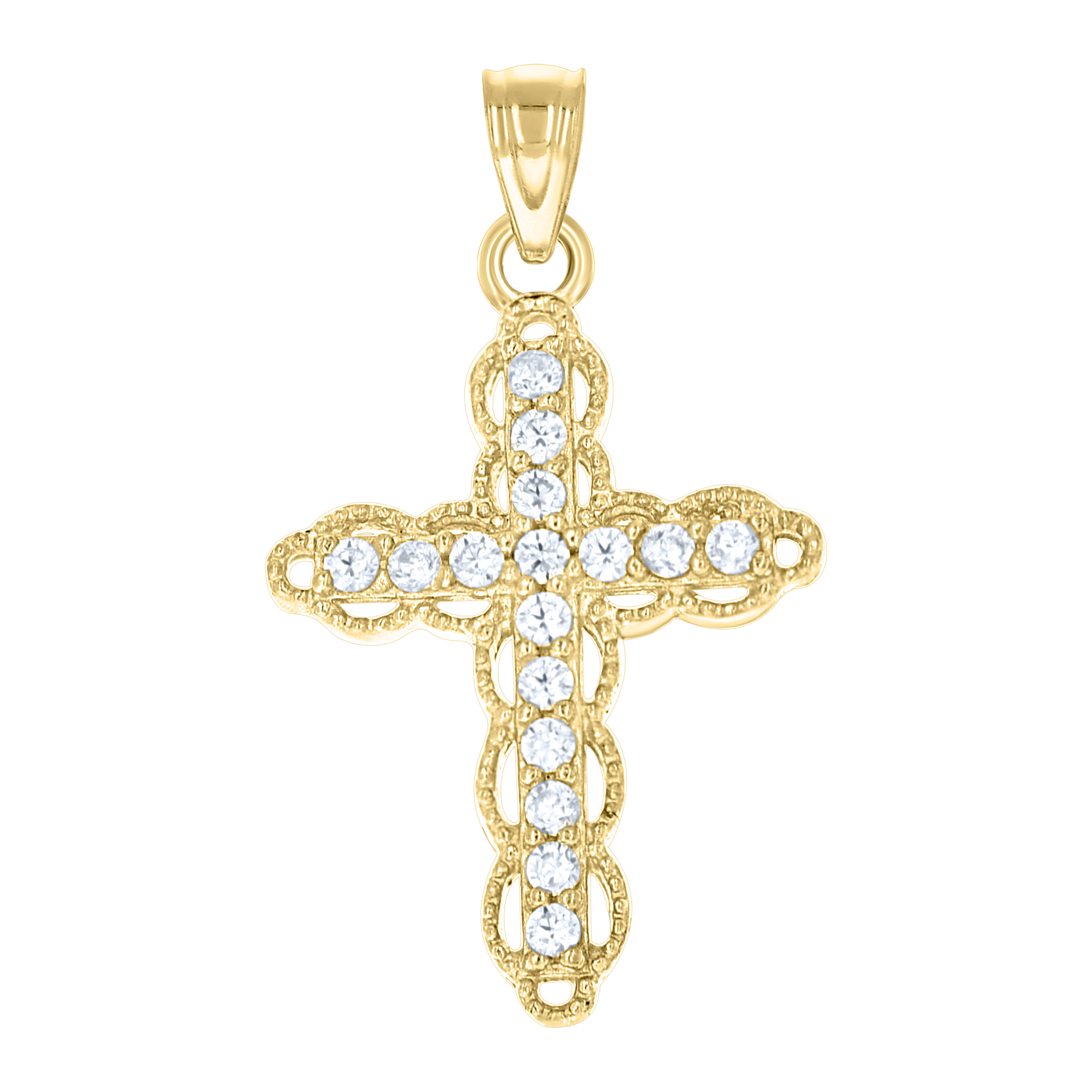 10kt Two-Tone Gold Cubic-Zirconia Unisex Cross Religious Charm Pendant