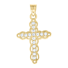 10kt Two-Tone Gold Cubic-Zirconia Unisex Cross Religious Charm Pendant