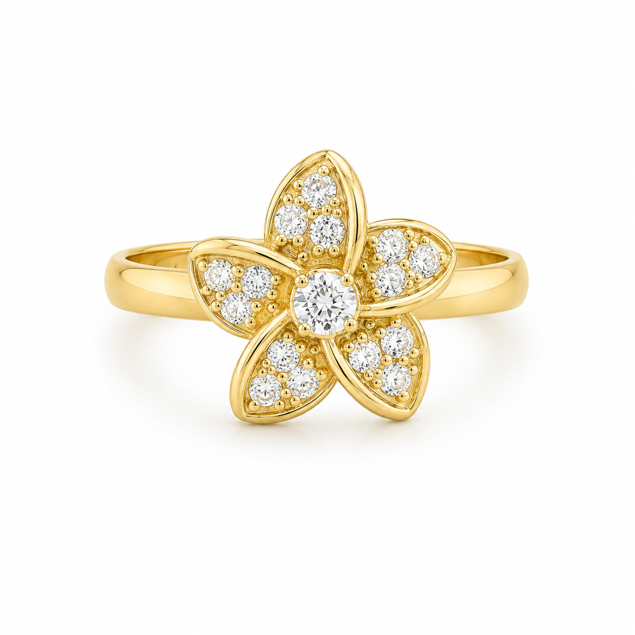 10KT Gold Hibiscus Flower Ring with CZ