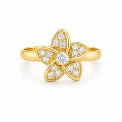 10KT Gold Hibiscus Flower Ring with CZ