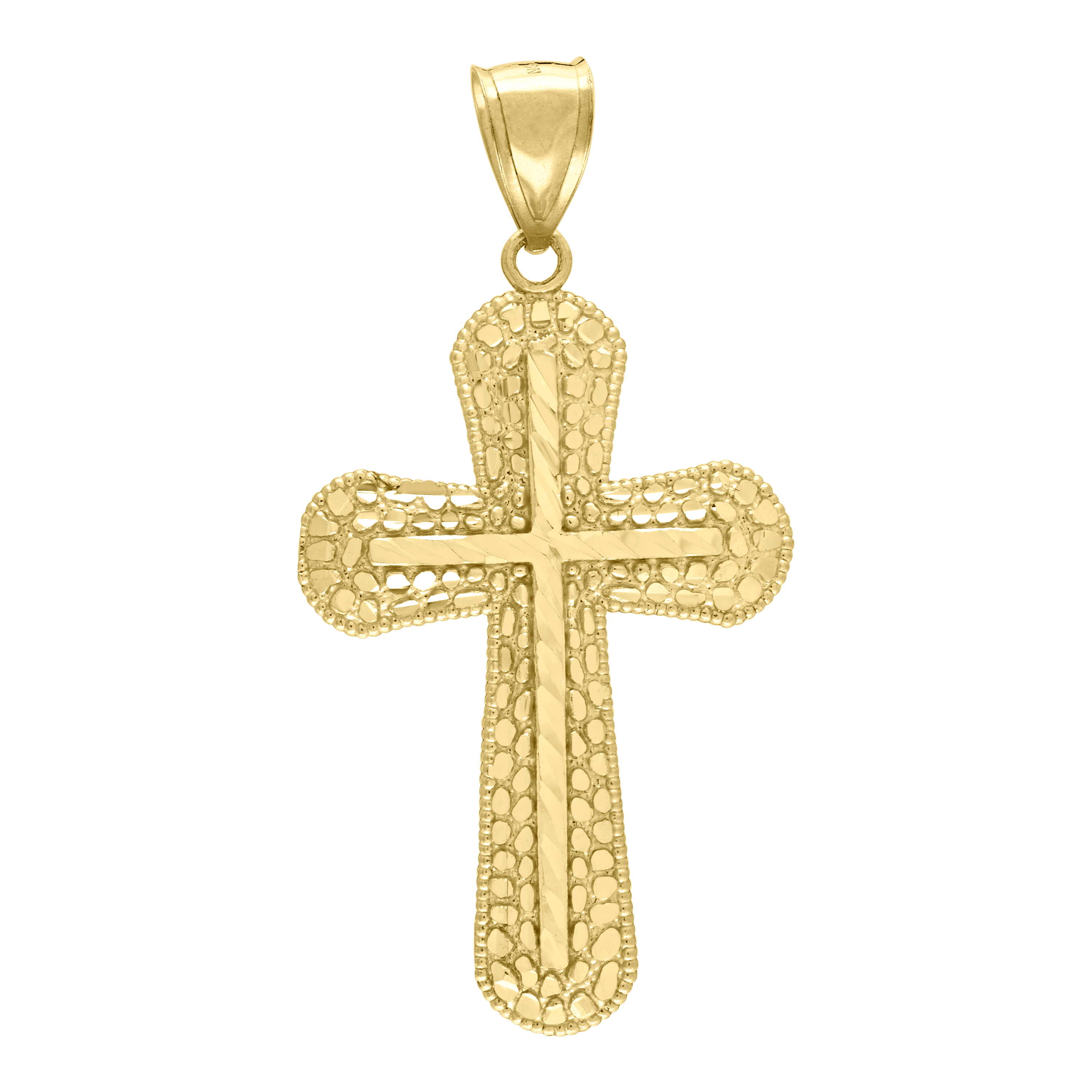 10kt Yellow Gold Mens Nugget Cross Religious Charm Pendant 45MM Plus B
