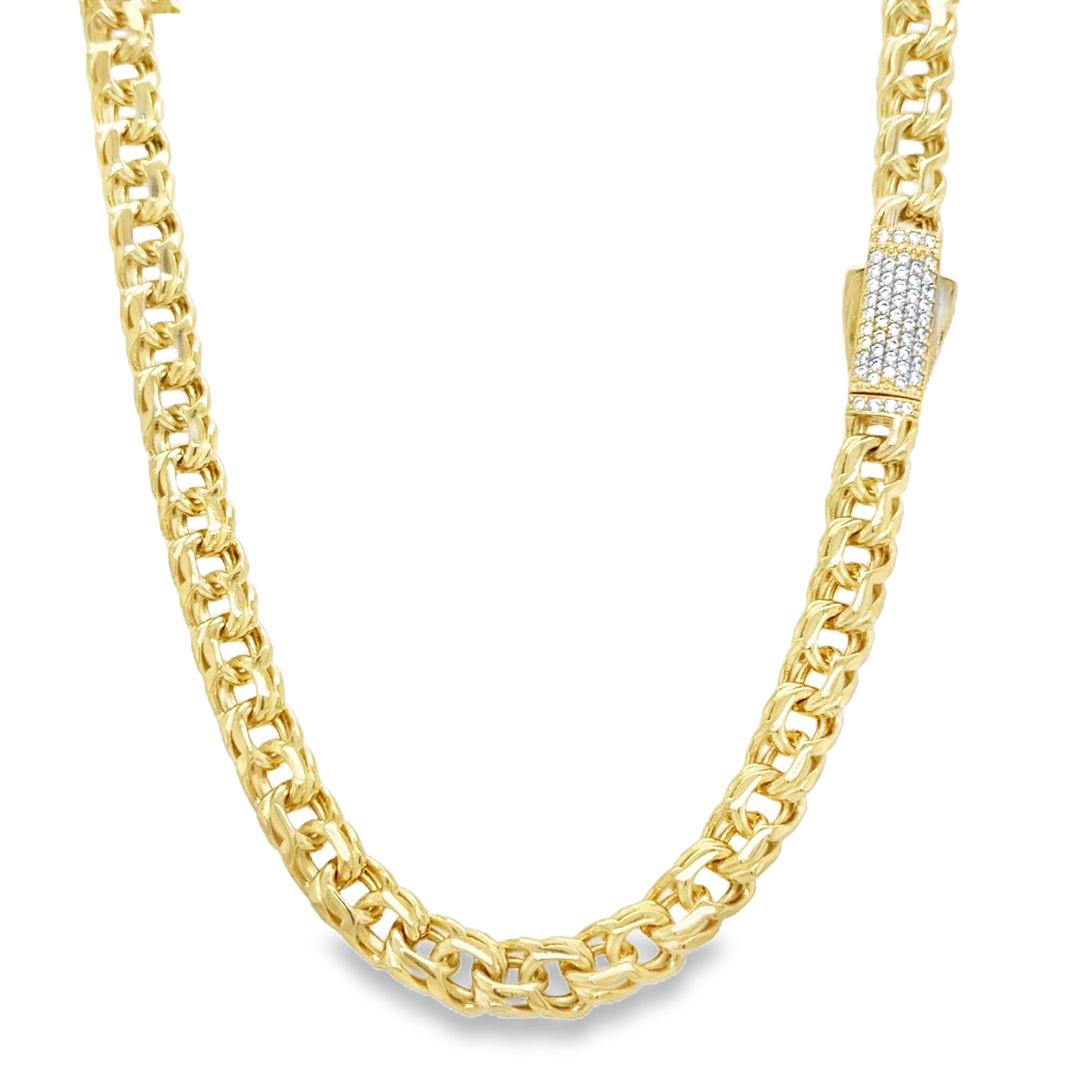 10KT Yellow Gold 6MM Monaco Chino Link Chain 22 inches with CZ