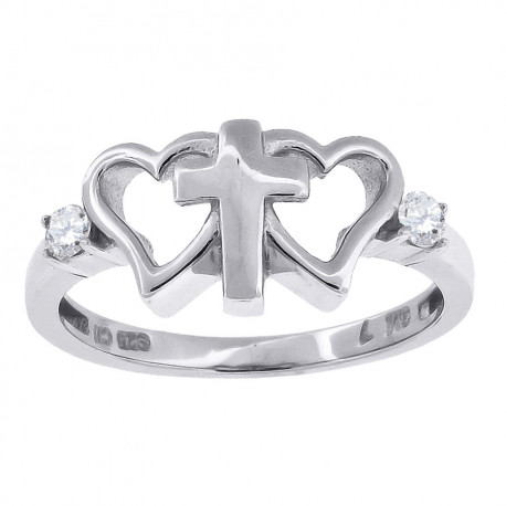 925 Sterling Silver Womens Cubic Zirconia Cross Hearts Religious Ring Size 8