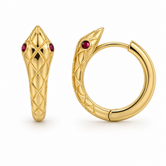 10KT Gold Snake Earrings with Red Eyes Huggies