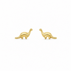10KT GoldTiny Dinosaur Stud Earrings with Screwback Ball