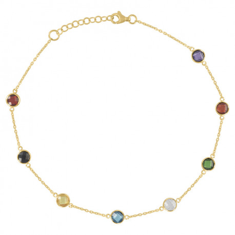 14Kt Yellow Gold Womens Multi-Color Cubic Zirconia Chain Anklet Size 1