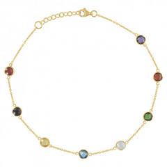 14Kt Yellow Gold Womens Multi-Color Cubic Zirconia Chain Anklet Size 1