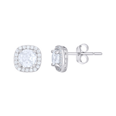 925 Sterling Silver Womens Cubic-Zirconia Square Fashion Stud Earrings
