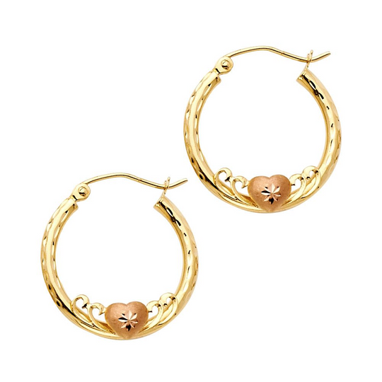 14KY 2mm DC Hoop Earrings with Heart