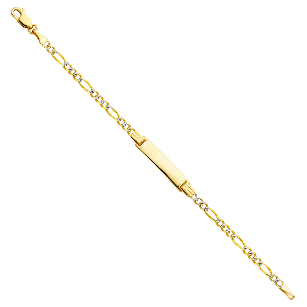 10KT Gold 3.5MM Figaro Pave Children's Bracelet 6 Inches