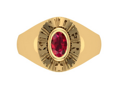 10KT Yellow Gold Kinder Spirit Plain Graduation Ring Red Stone Size 3