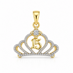 10KT YELLOW GOLD 0.05 CTTW DIAMOND QUINCEAñERA TIARA PENDANT