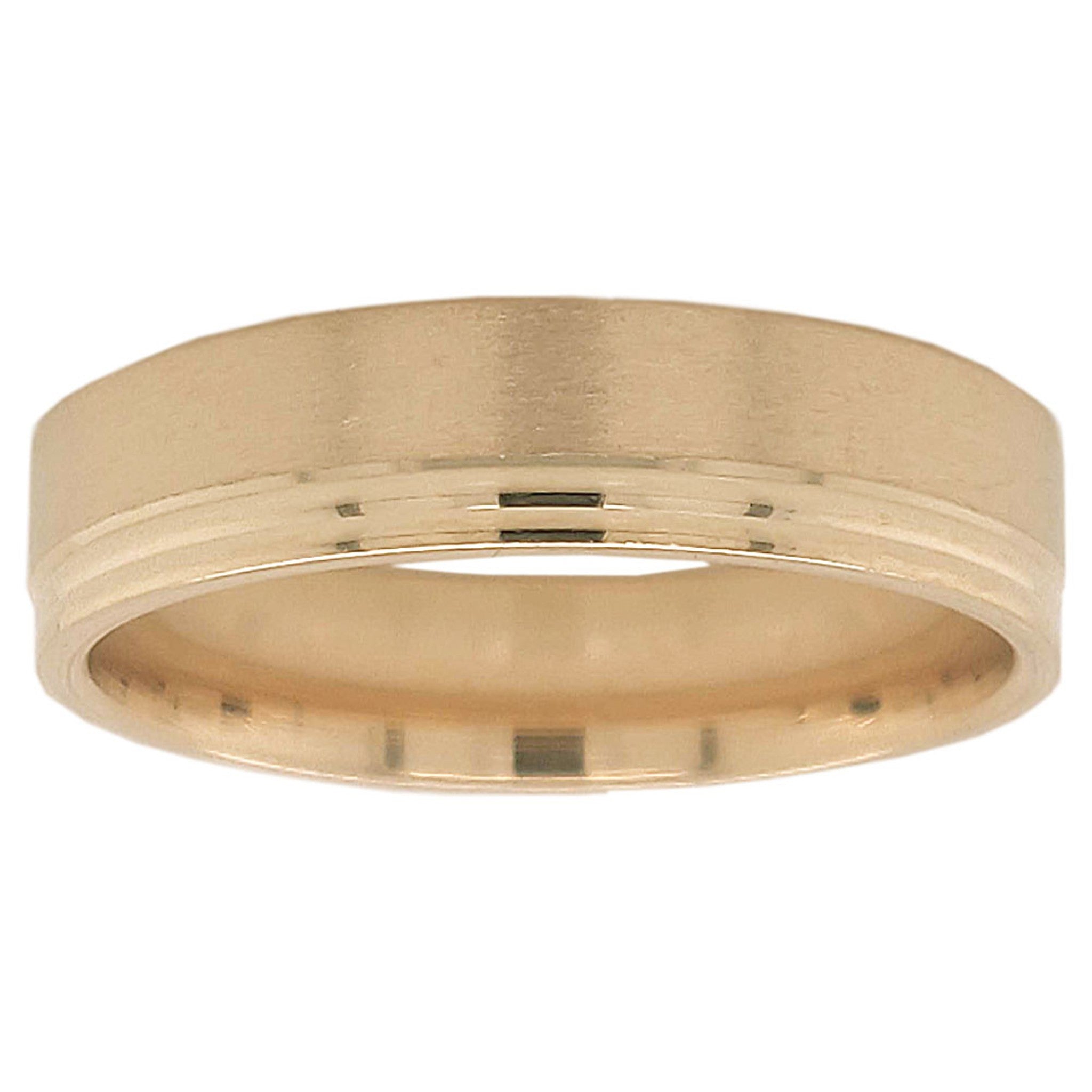 14KT Yellow Gold One Side Grooved Design Band Ring 5mm Wide