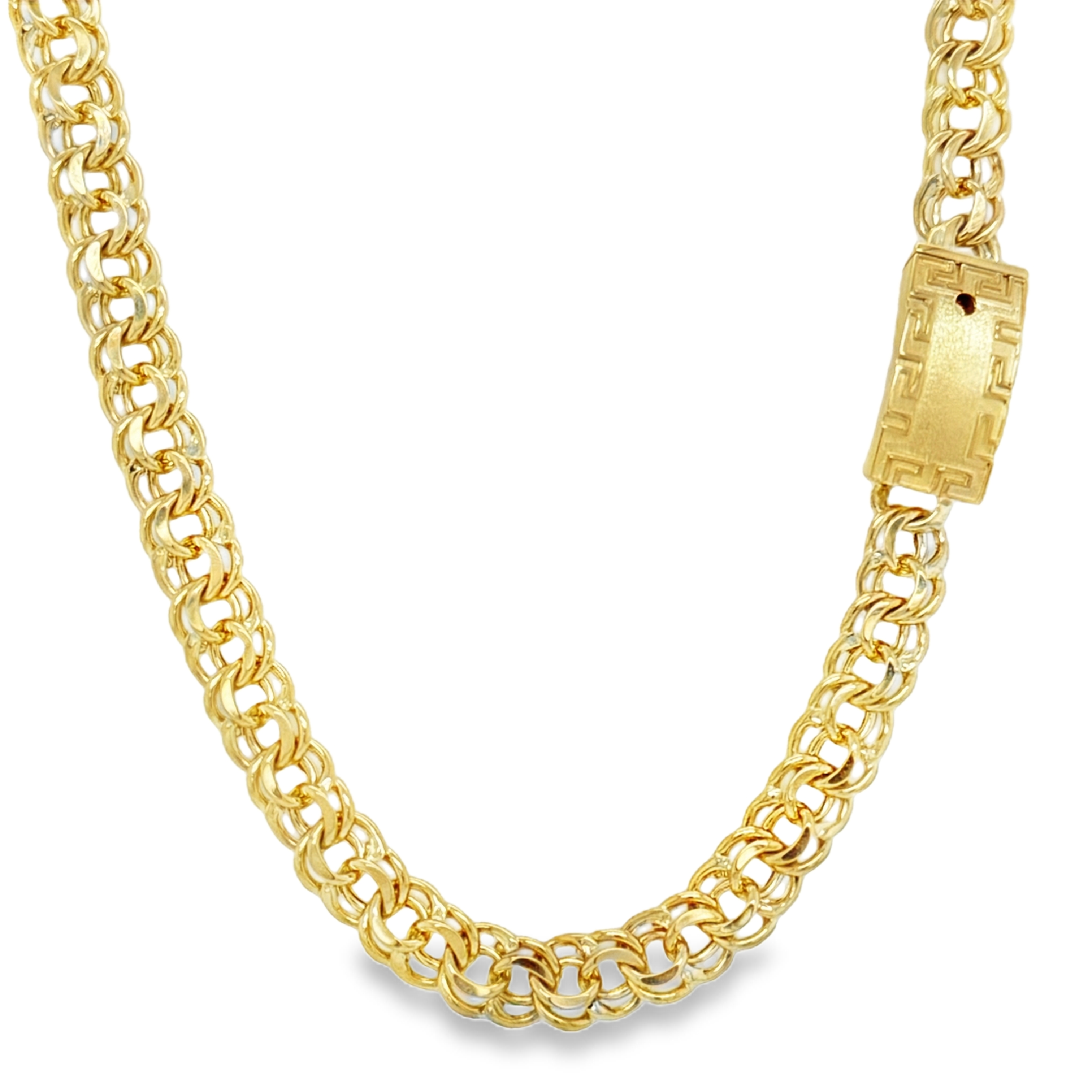 10KT Gold 8MM Chino Link Monaco Chain with Greek Border 20 Inches FREE ENGRAVING