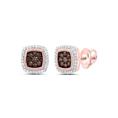10KT ROSE GOLD 1/3CTW CHOCOLATE DIAMONDS COGNAC NATURAL CUSHION STUD EARRING
