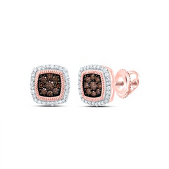 10KT ROSE GOLD 1/3CTW CHOCOLATE DIAMONDS COGNAC NATURAL CUSHION STUD EARRING