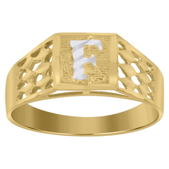 10kt Two-Tone Gold Unisex Diamond-Cut Textured Initial Letter F Band R