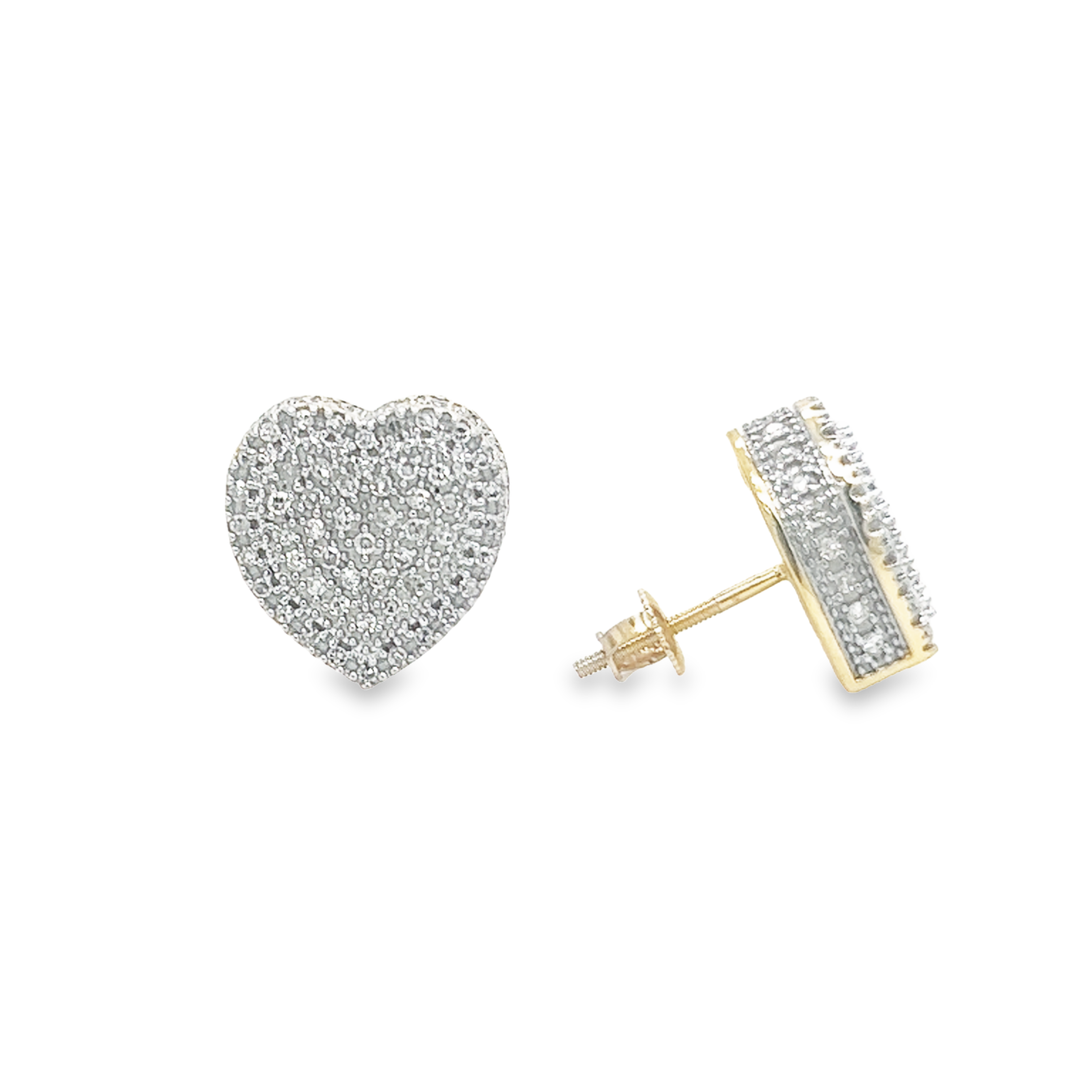 10K YELLOW GOLD ROUND DIAMOND HEART EARRINGS 0.75 CTTW (LARGE)