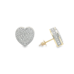 10K YELLOW GOLD ROUND DIAMOND HEART EARRINGS 0.75 CTTW (LARGE)