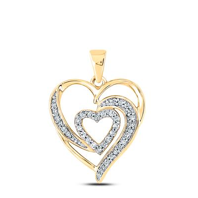 10k Yellow Gold Round Diamond Heart Pendant 1/6 Cttw
