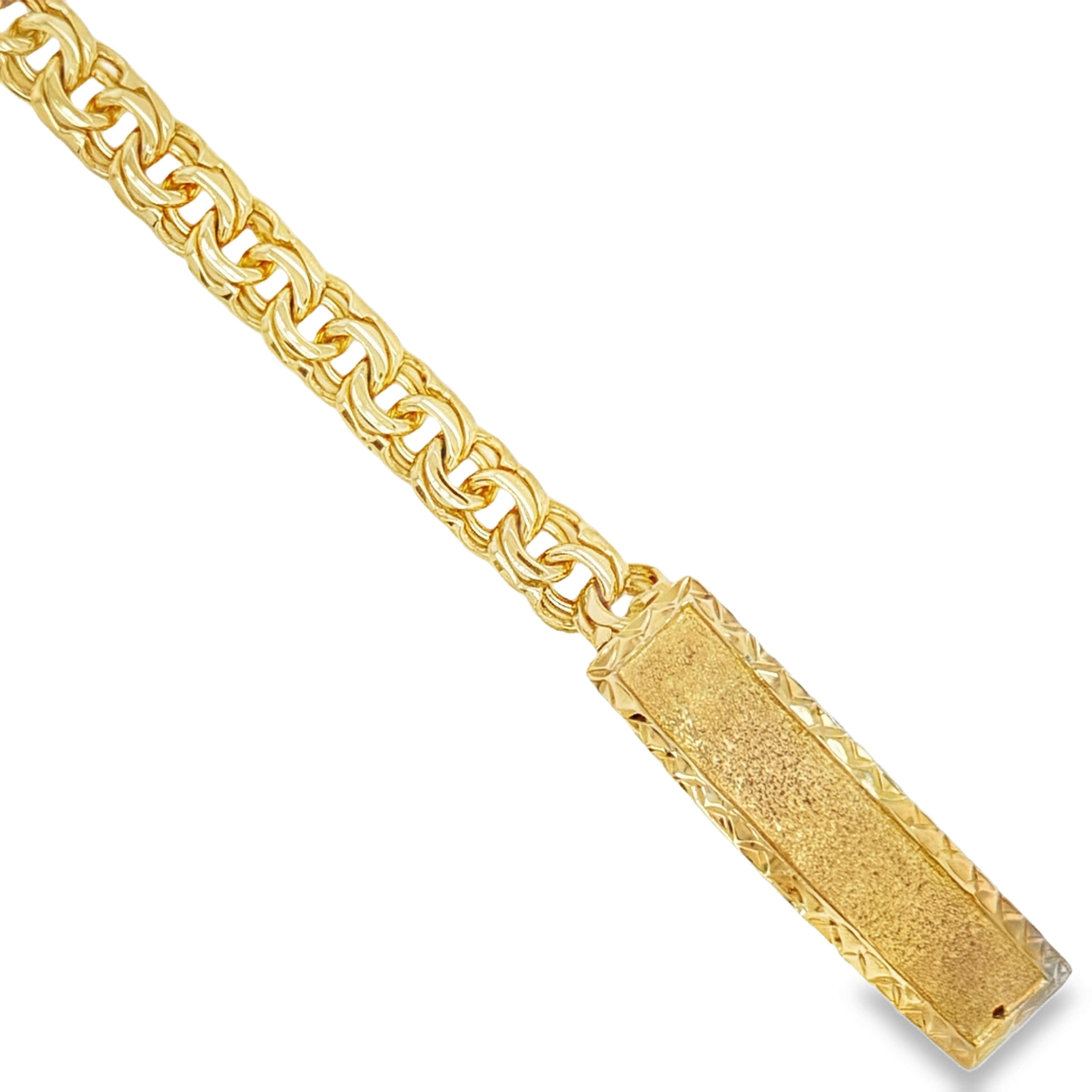 10KT Gold 8MM Solid Regular Chino Link ID Bracelet with Diamond Cut Bo
