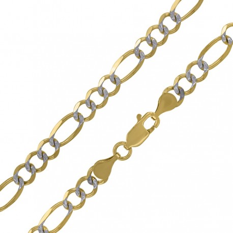 10kt Two-tone Gold Solid Figaro Pave Chain 4.5mm