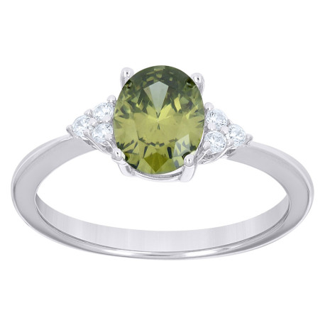 925 Sterling Silver Womens Green White Oval Round Cubic-Zirconia Oval