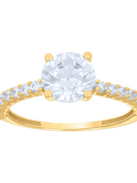 10kt Yellow Gold Womens Round Cubic-Zirconia Engagement Ring