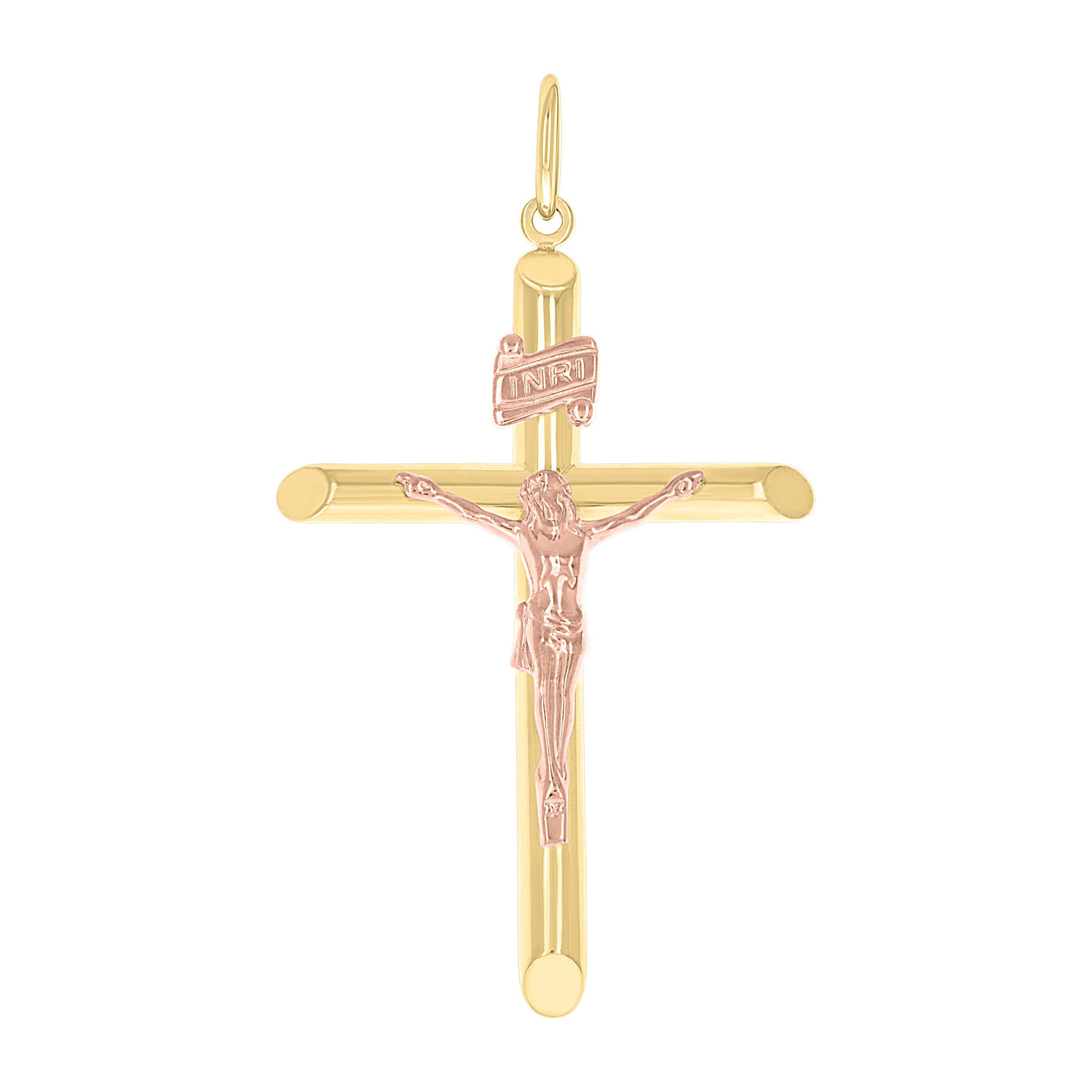10kt Two-Tone Gold Unisex Inri Crucifix Cross Religious Charm Pendant
