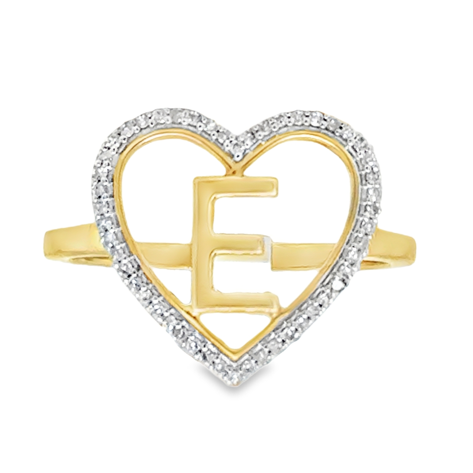 1/10CTW-NAT DIA P1 GIFT INITIAL "E" LADIES HEART RING