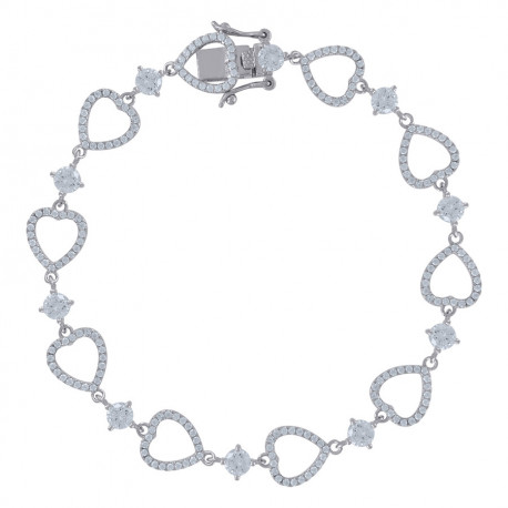 925 Sterling Silver Womens Cubic Zirconia Link Heart Bracelet