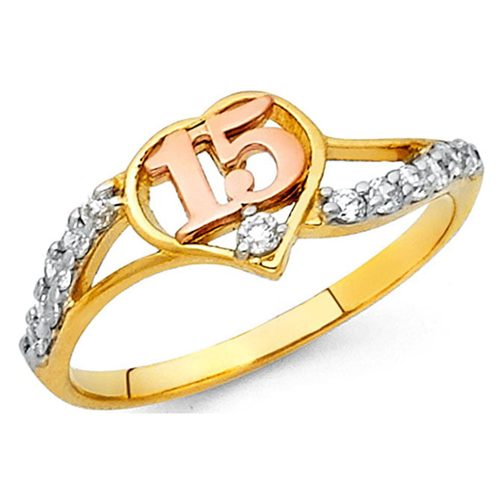 10kt Yellow Gold Womens Cubic-Zirconia Quinceanera Fashion Ring