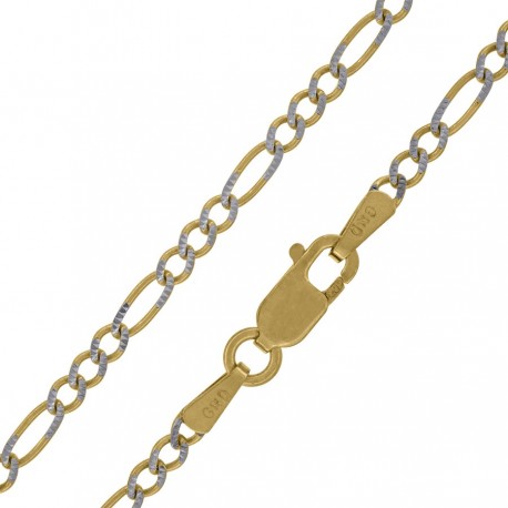 10kt Two-tone Gold Solid Figaro Pave Chain 2mm 18 Inches