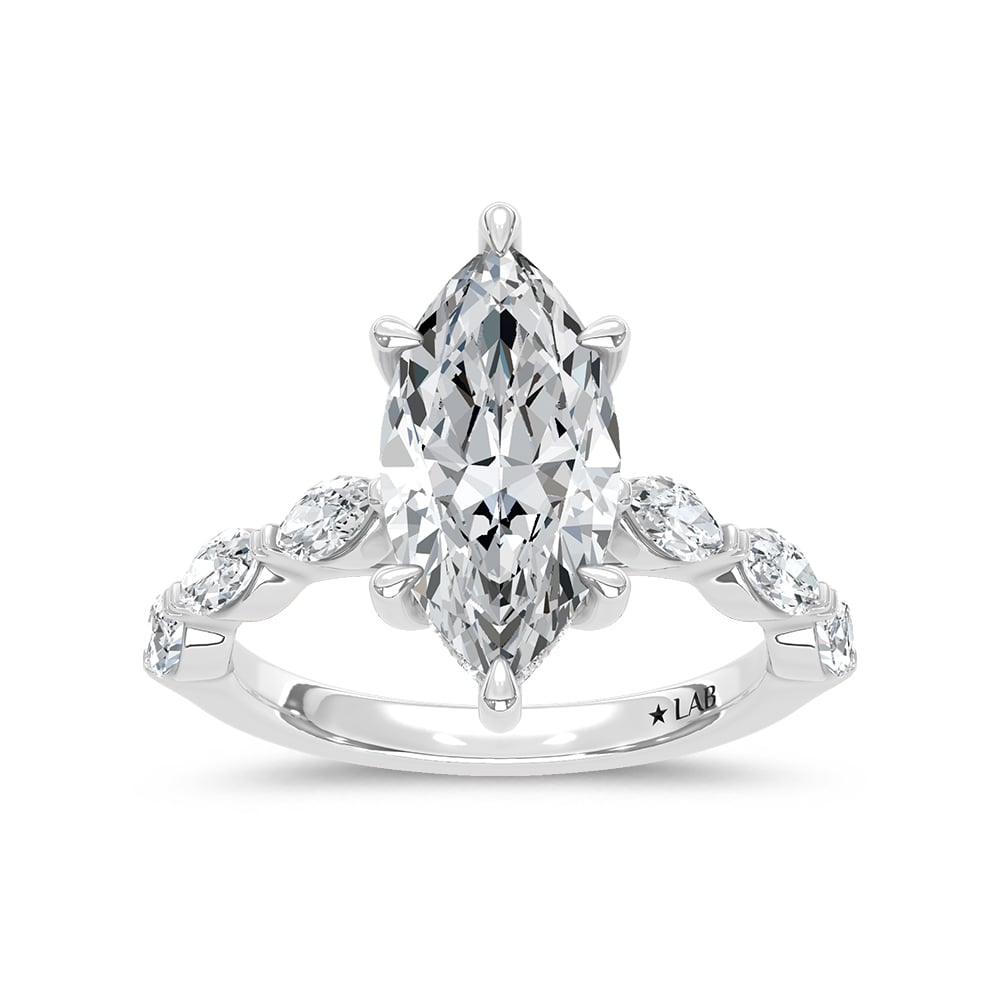 14K White Gold Lab Grown Diamond 4 CTTW Marquise Shape Engagement Ring