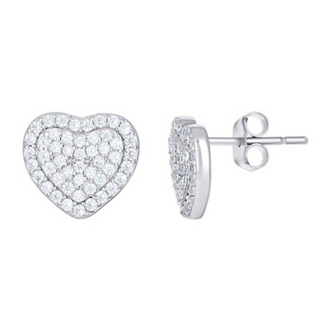 925 Sterling Silver Womens Cubic-Zirconia Heart Stud Earrings