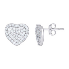 925 Sterling Silver Womens Cubic-Zirconia Heart Stud Earrings