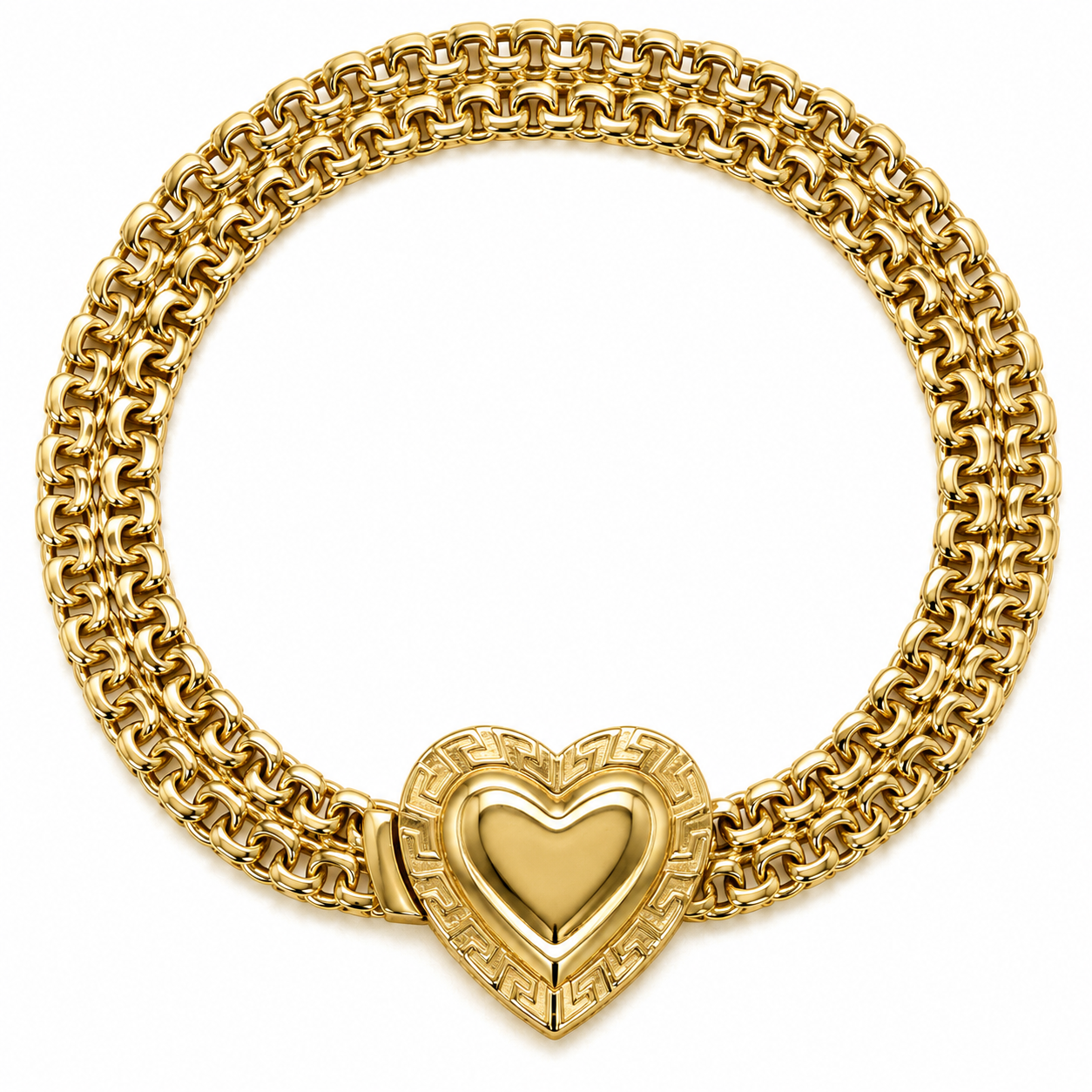 10KT Gold 7MM Double Chino Petatillo Monaco Heart Bracelet with Greek