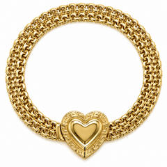 10KT Gold 7MM Double Chino Petatillo Monaco Heart Bracelet with Greek