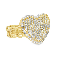 10KT Gold Chino Link Heart Ring with CZ Stones Size 7