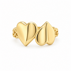 10KT Gold Chino Link Heart Ring with Two Hearts FREE Engraving