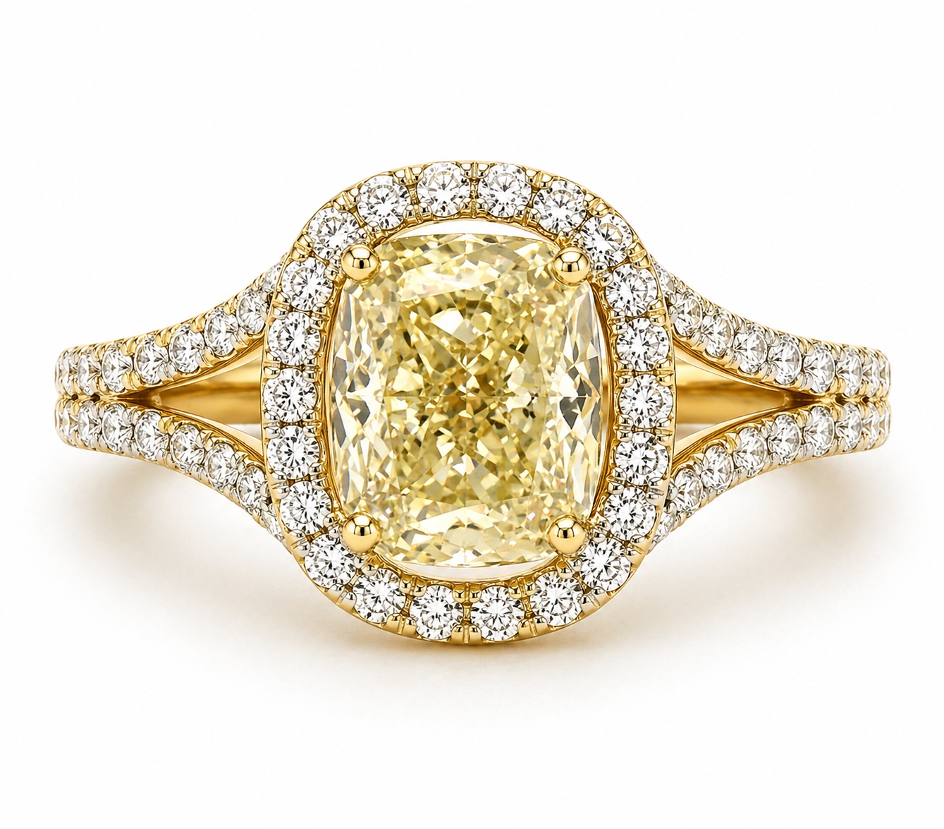 2.72CTTW Certified Lab-Created Fancy Yellow Diamond Halo Engagement Ri