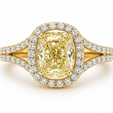 2.72CTTW Certified Lab-Created Fancy Yellow Diamond Halo Engagement Ri