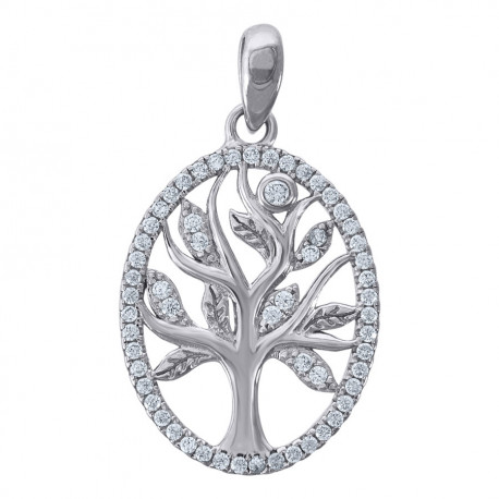 925 Sterling Silver Womens Cubic Zirconia Tree Of Life Charm Pendant