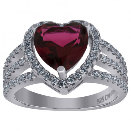 925 Sterling Silver Womens Red Cubic Zirconia Heart Ring Size 7