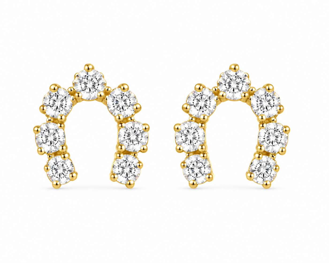 10KT Gold 8MM Horseshoe CZ Stud Earrings with Screwbacks
