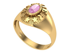 10KT Yellow Gold Kinder Spirit Plain Graduation Ring Pink Stone Size 5