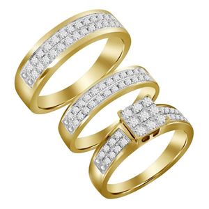 LADIES TRIO SET 1 CT ROUND DIAMOND 10K YELLOW GOLD