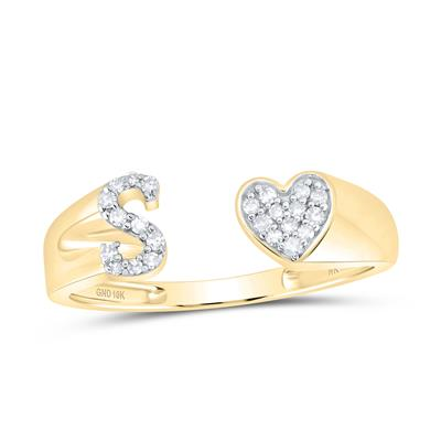 1/10CTW-DIA NK GIFT INITIAL "S" LADIES HEART RING