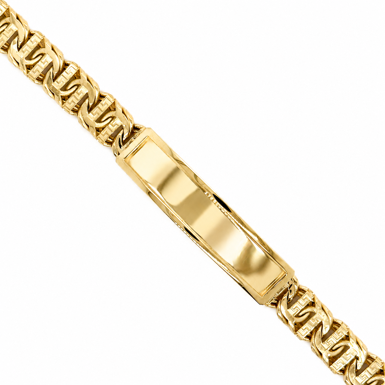 10KT Gold 9MM Chino Bar Monaco Bracelet with Greek Bars, Plain Border