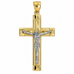 10KT Gold Two-Tone Crucifix Cross Pendant 35MM+Bail